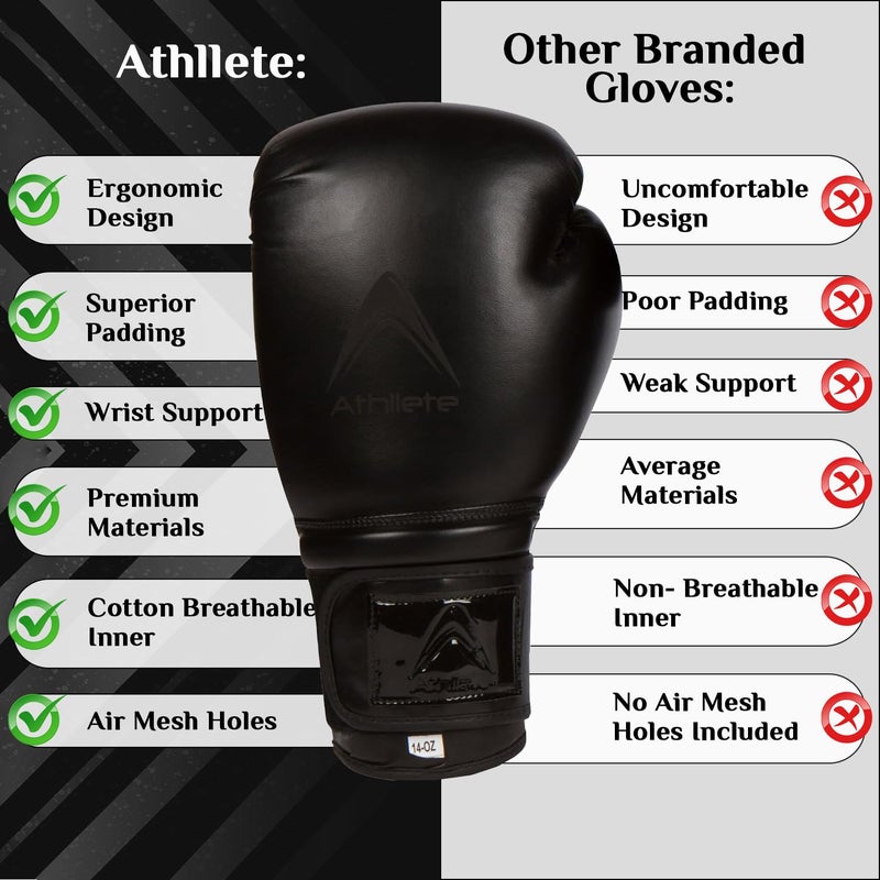 Athllete Men's Boxing Gloves 16 oz, Training & Sparring, Black/Black - Image 4